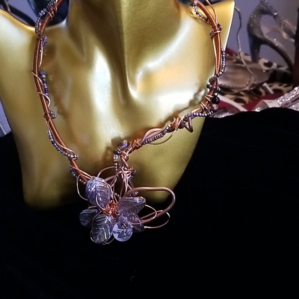 Custom Made Copper Wire And Beaded Necklace 69$